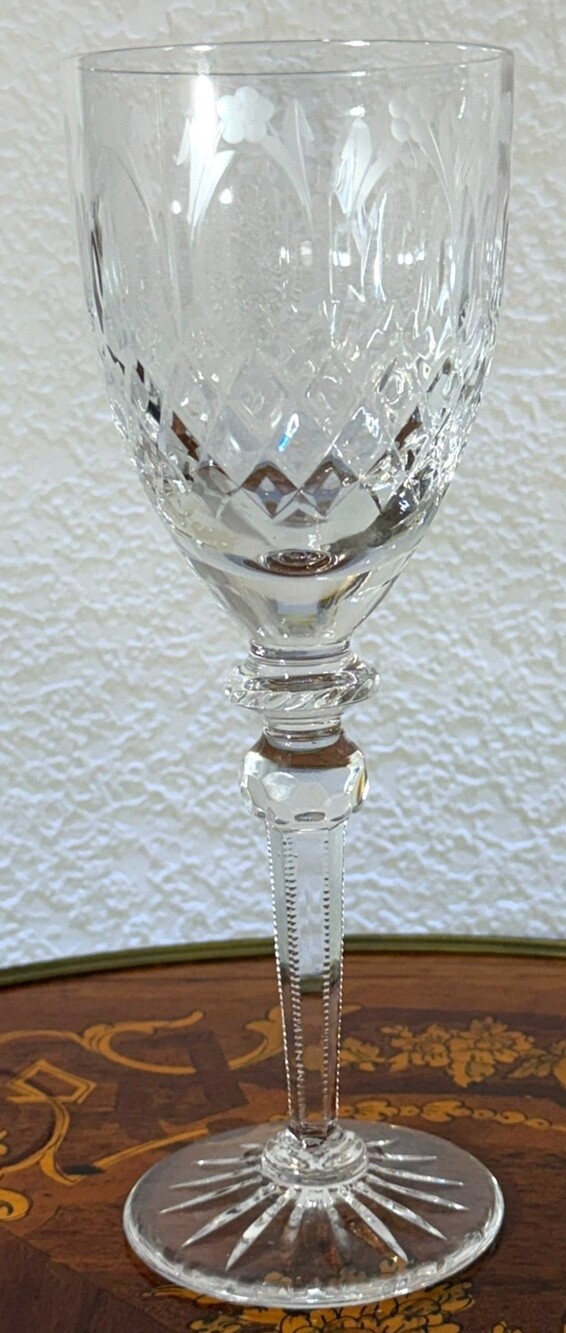 Rogaska Queen Crystal Wine Glass 7.75" Cut Floral Stemware Slovenia